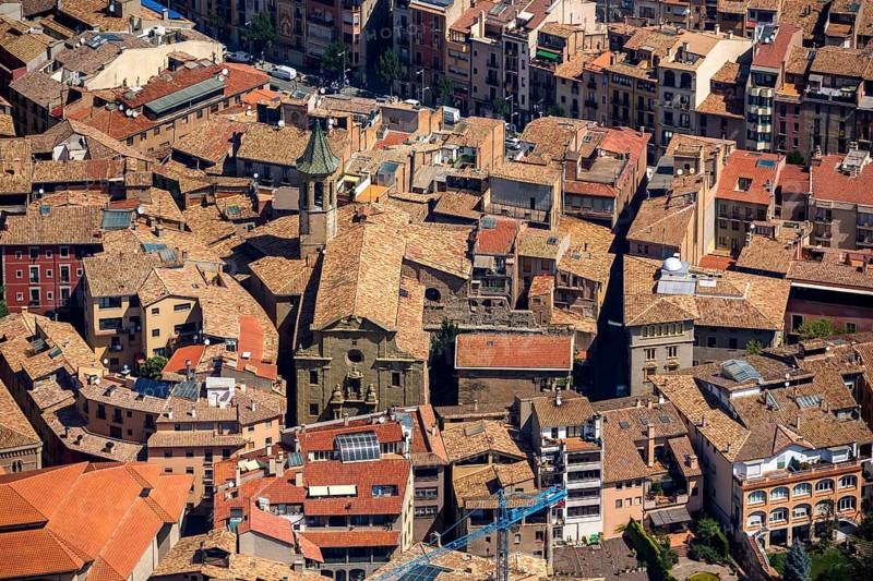 Church at Carrer de Sant Sadurni, old town, Vic, Costa Brava, Catalonia, Spain, Europe, aerial view, birds-eyes view, aerial photography, aerial photography, overview, overview, bird's eye view, aerial photos of Spain