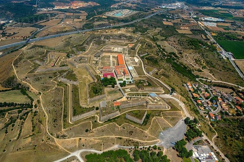 Castell San Ferran, Castle San Ferran, ramparts and fort of Figueres, Figueres, Costa Brava, Catalonia, Spain, Europe, aerial view, birds-eyes view, aerial photography, aerial photography, overview, overview, bird's eye view, aerial photos of Spain