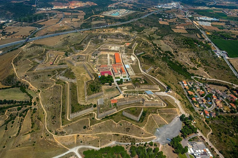 Castell San Ferran, Castle San Ferran, ramparts and fort of Figueres, Figueres, Costa Brava, Catalonia, Spain, Europe, aerial view, birds-eyes view, aerial photography, aerial photography, overview, overview, bird's eye view, aerial photos of Spain