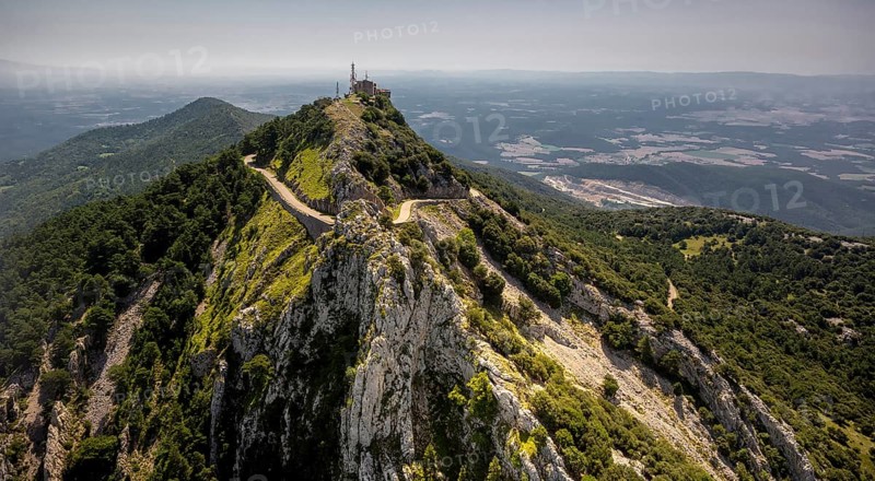 Monastery Mare de Deu del Mont, Monastery of the Mother of God of the Mountain, Beuda, Costa Brava, Catalonia, Spain, Europe, aerial view, birds-eyes view, aerial photography, aerial photography, overview, overview, bird's eye view, aerial photos of Spain