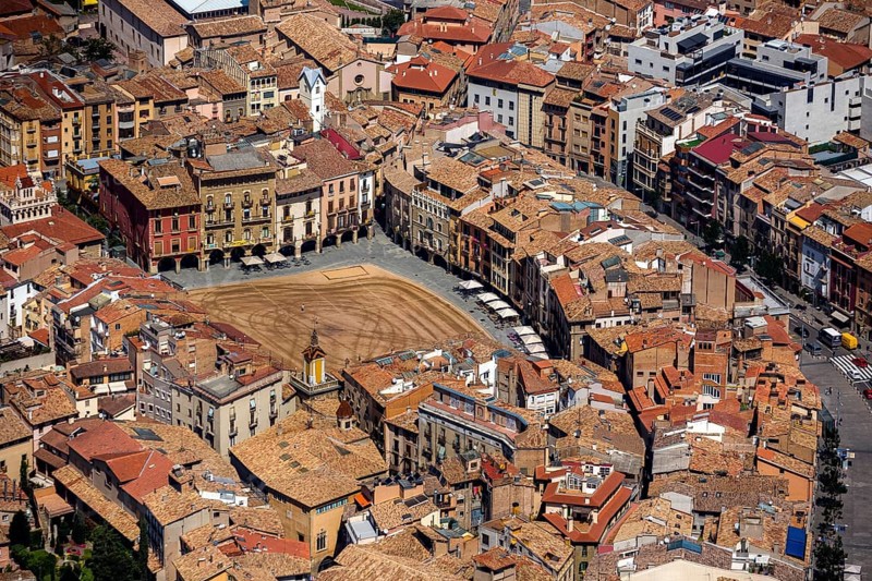 Old town, Placa Major, market place of Vic, Vic, Costa Brava, Catalonia, Spain, Europe, aerial view, birds-eyes view, aerial photography, aerial photography, overview, overview, bird's eye view, aerial photos of Spain