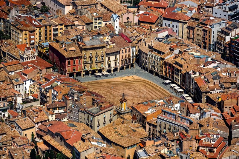 Old town, Placa Major, market place of Vic, Vic, Costa Brava, Catalonia, Spain, Europe, aerial view, birds-eyes view, aerial photography, aerial photography, overview, overview, bird's eye view, aerial photos of Spain