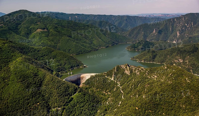River Ter, Riu Ter, Susqueda Reservoir, Panta de Susqueda, Amer, Costa Brava, Catalonia, Spain, Europe, aerial view, birds-eyes view, aerial photography, aerial photography, overview, bird's eye view, aerial photos of Spain