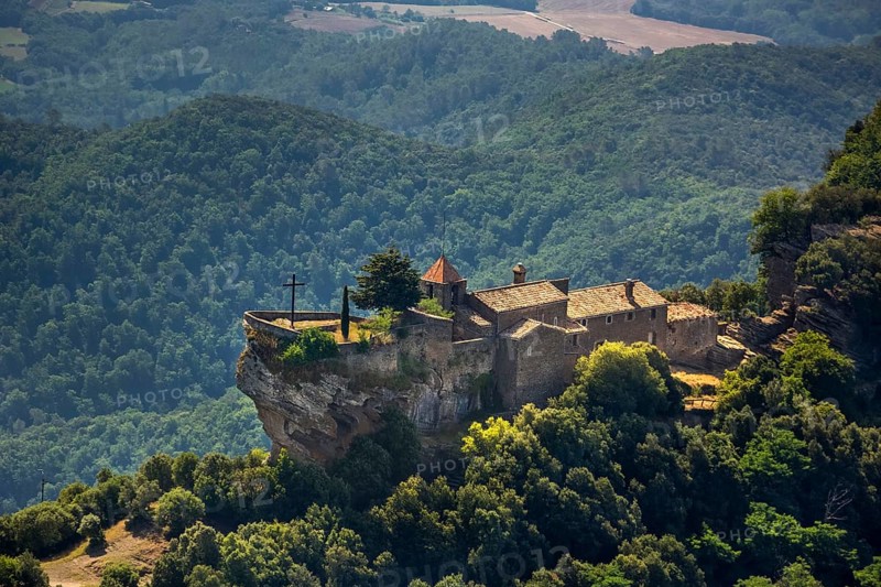Rocacorba Monastery, Santuari de la Mare de Déu de Rocacorba, Monastery of Our Lady of Rocacorba, monastery, hermit monastery, Canet d'Adri, Costa Brava, Catalonia, Spain, Europe, aerial photo, birds-eyes view, aerial photography, aerial photography, overview, bird's eye view, aerial photos of Spain