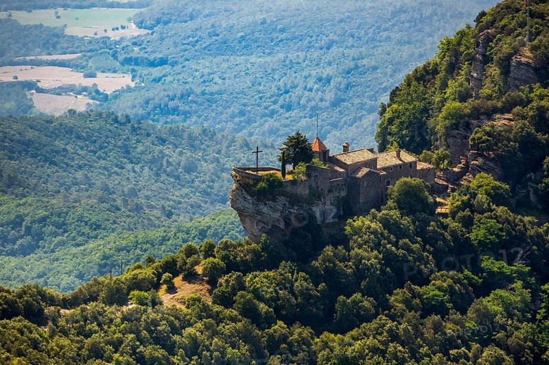 Rocacorba Monastery, Santuari de la Mare de Déu de Rocacorba, Monastery of Our Lady of Rocacorba, monastery, hermit monastery, Canet d'Adri, Costa Brava, Catalonia, Spain, Europe, aerial photo, birds-eyes view, aerial photography, aerial photography, overview, bird's eye view, aerial photos of Spain