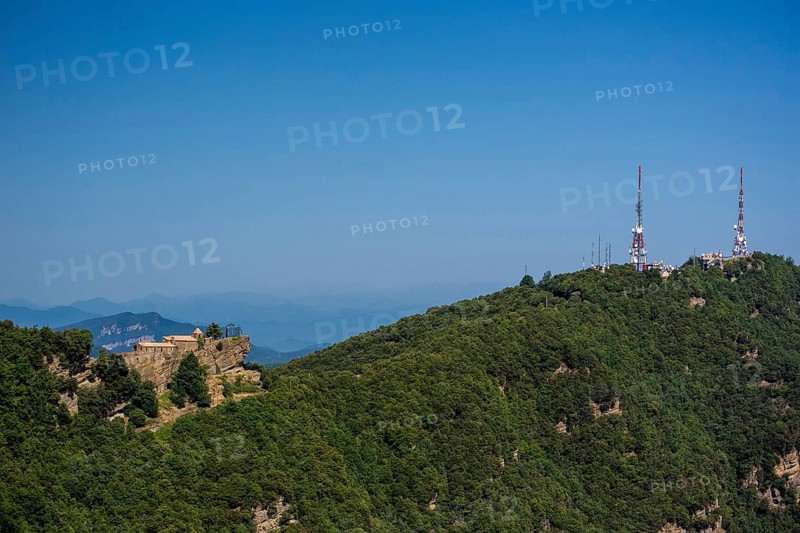 Rocacorba Monastery, Santuari de la Mare de Déu de Rocacorba, Monastery of Our Lady of Rocacorba, monastery, hermit monastery, Sant MartÃ de LlÃ©mena, Costa Brava, Catalonia, Spain, Sant Martí de Llémena, Europe, aerial view, birds-eyes view, aerial photography, aerial photography, overview, bird's eye view, aerial photos of Spain