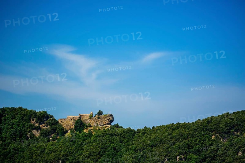 Rocacorba Monastery, Santuari de la Mare de Déu de Rocacorba, Monastery of Our Lady of Rocacorba, monastery, hermit monastery, Porqueres, Costa Brava, Catalonia, Spain, Europe, aerial view, birds-eyes view, aerial photography, aerial photography, overview, bird's eye view, aerial photos of Spain