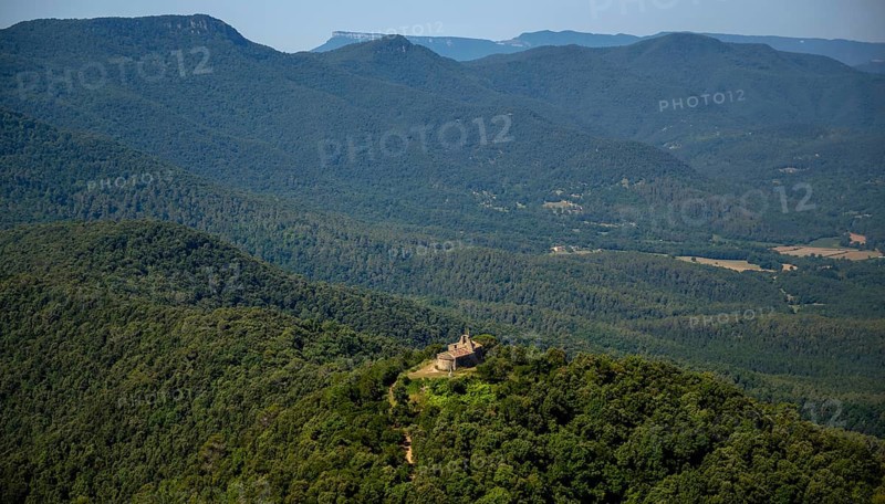 Pujarnol Chapel, Chapel of Sant Natzari, Porqueres, Costa Brava, Catalonia, Spain, Europe, aerial view, birds-eyes view, aerial photography, aerial photography, overview, overview, bird's eye view, aerial photos of Spain