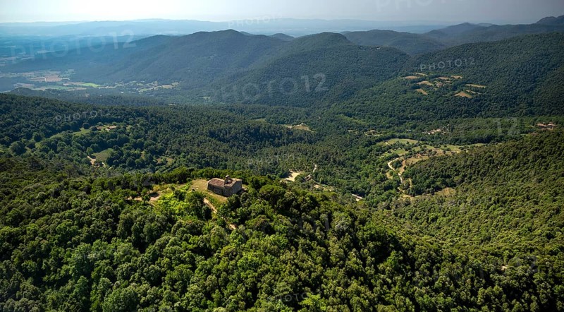 Pujarnol Chapel, Chapel of Sant Natzari, Porqueres, Costa Brava, Catalonia, Spain, Europe, aerial view, birds-eyes view, aerial photography, aerial photography, overview, overview, bird's eye view, aerial photos of Spain
