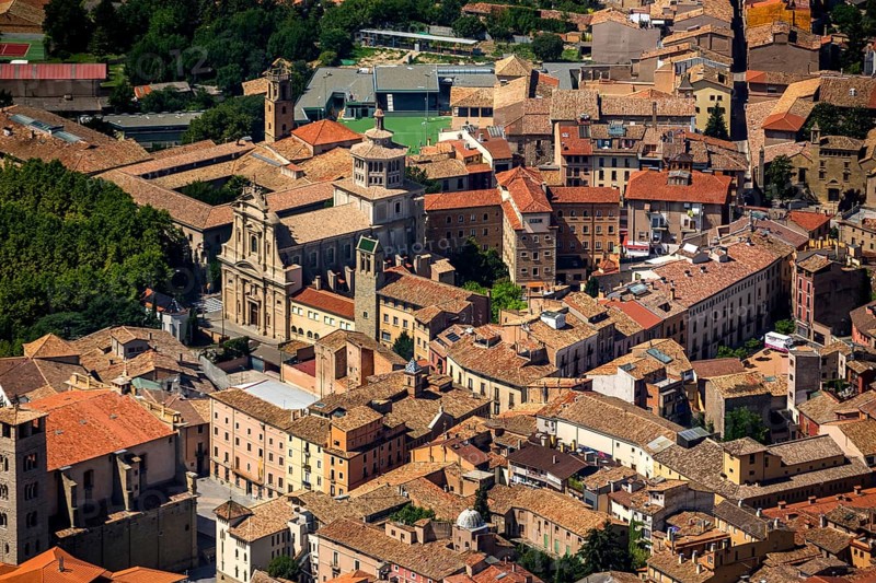Old town, Sant Antoni de Vic, Vic, Costa Brava, Catalonia, Spain, Europe, aerial view, birds-eyes view, aerial photography, aerial photography, overview, bird's eye view, aerial photos of Spain