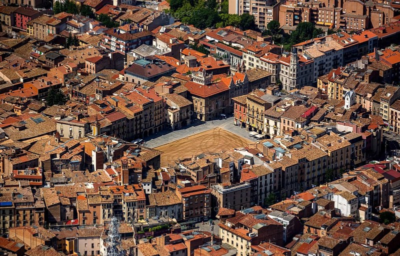 Old town, Placa Major, market place of Vic, Vic, Costa Brava, Catalonia, Spain, Europe, aerial view, birds-eyes view, aerial photography, aerial photography, overview, overview, bird's eye view, aerial photos of Spain