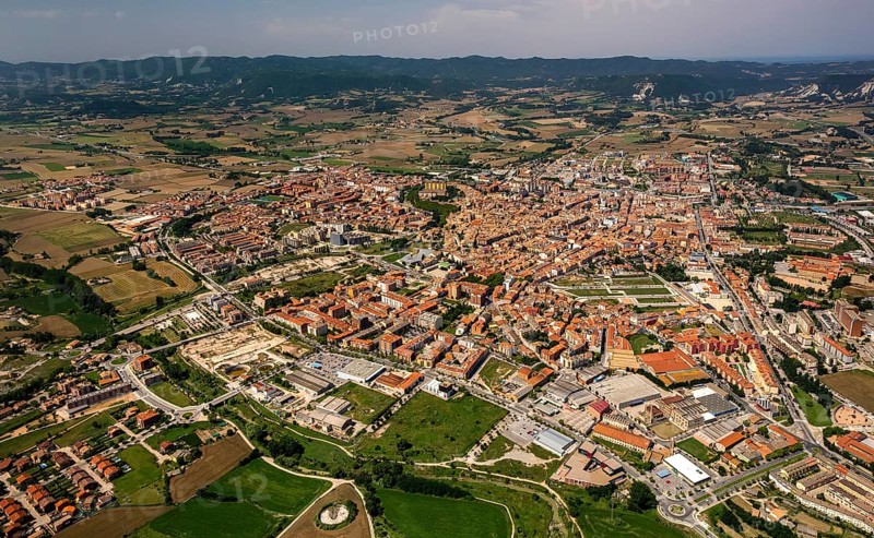 Overview of the city Vic, Vic, Costa Brava, Catalonia, Spain, Europe, aerial view, birds-eyes view, aerial photography, aerial photography, overview, bird's eye view, aerial photos of Spain