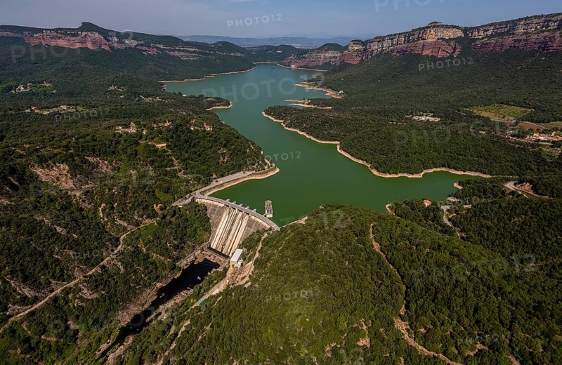 Panta de Sau, reservoir of Sau, river Ter, Riu Ter, Vilanova de Sau, Costa Brava, Catalonia, Spain, Europe, aerial photo, birds-eyes view, aerial photography, aerial photography, overview, bird's eye view, aerial photos of Spain