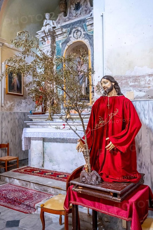 Sardinia, Christ figure in red robe, Bosa, Europe, Province of Oristano, Italy, old town, worship, devotion, Christ figure, representation, detail, reverence, faith, saint, church, culture, art, pilgrimage destination, sight, sightseeing, sculpture, statue, symbolism, tourism, tradition, Christian, mysterious, historical, iconic, Italian, Mediterranean, religious, religious art, red robe, spirituality