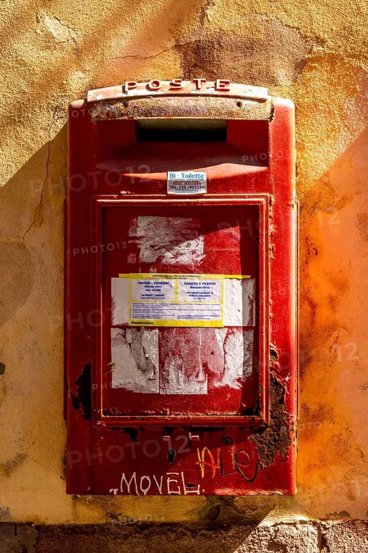 Sardinia, red letterbox on orange house wall, Bosa, Europe, Province of Oristano, Italy, architecture, outdoor, letterbox, design, detail, colour, facade, building, house wall, means of communication, contrast, culture, material, sightseeing, summer, city, location, structure, daylight, texture, tourism, urban, wall, decoration, Italian, Mediterranean, modern, orange, postal, red, southern Europe