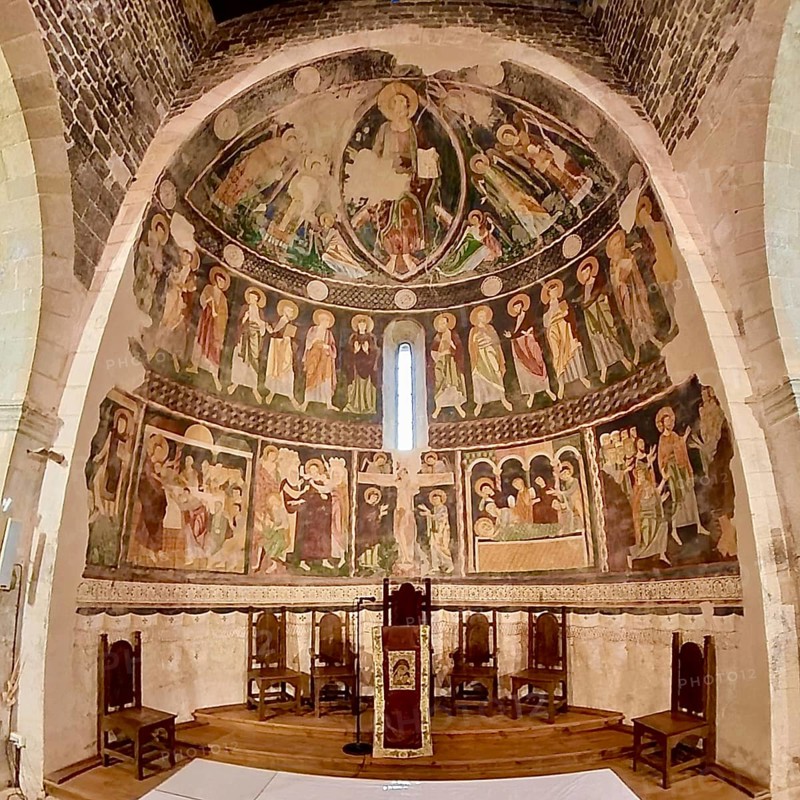 Sardinia, Santissima TrinitÃƒÂ di Saccargia, Romanesque church, frescoes, mural painting, fisheye shot, fisheye lens, 360 degree shot, Codrongianos, Europe, Province of Sassari, Italy, abbey church, place of worship, chiesa, fisheye lens, fisheye lens, religious community, place of worship, holy site, IT, church, church community, denomination, travel, destination, religion, religious site, sightseeing, super wide angle lens, tourism, fisheye image, fisheye lens, insta360 camera