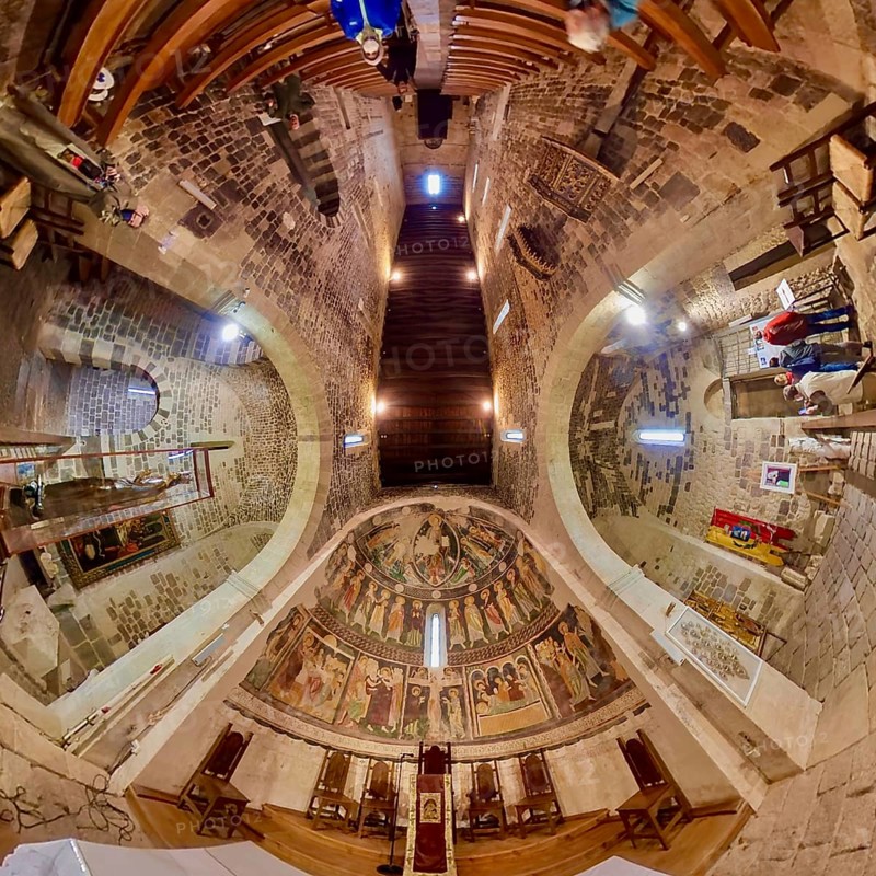 Sardinia, Santissima TrinitÃƒÂ di Saccargia, Romanesque church, frescoes, mural painting, fisheye shot, fisheye lens, 360 degree shot, Codrongianos, Europe, Province of Sassari, Italy, abbey church, place of worship, chiesa, fisheye lens, fisheye lens, religious community, place of worship, holy site, IT, church, church community, denomination, travel, destination, religion, religious site, sightseeing, super wide angle lens, tourism, fisheye image, fisheye lens, insta360 camera