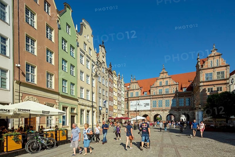 Roof gable at the Green Tor, Brama Zielona, city gate, GdaÅsk, Gdansk, Baltic Sea coast, Baltic Sea, pomorskie, Pomeranian Voivodeship, Poland, Gdansk, PL, Europe, aerial photograph, birds-eyes view, aerial photography, aerial photography, overview, overview, bird's eye view