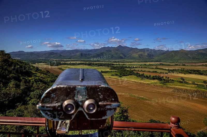 Mirador, Viewpoint over the Ingenios Valley, Valle de los Ingenios with binoculars, Cuba, Sancti Spíritus, Sancti Spíritus