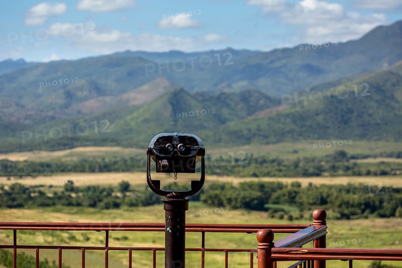 Mirador, Viewpoint over the Ingenios Valley, Valle de los Ingenios with binoculars, Cuba, Sancti Spíritus, Sancti Spíritus