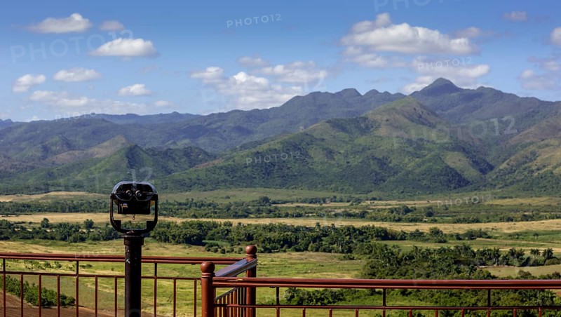 Mirador, Viewpoint over the Ingenios Valley, Valle de los Ingenios with binoculars, Cuba, Sancti Spíritus, Sancti Spíritus