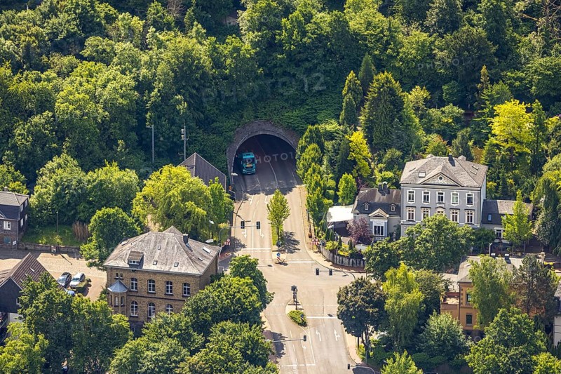 Aerial view, tunnel Velbert-Langenberg at the corner of Dr.-Hans-Karl-Glinz-Straße and Hauptstraße, Langenberg, Velbert, Ruhr area, North Rhine-Westphalia, Germany, DE, Europe, aerial view, aerial photography, aerial photography, overview, bird's-eye view, overview