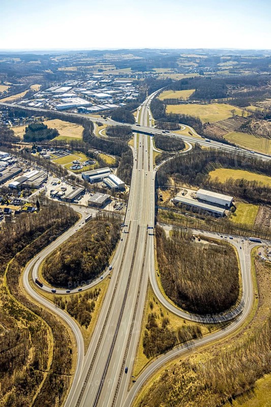 Aerial view, motorway junction Olpe-Süd with motorway A45 and motorway A4 and junction Wenden, Gerlingen, Wenden, Sauerland, North Rhine-Westphalia, Germany, motorway, DE, Europe, aerial view, aerial photography, aerial photography, road traffic, overview, bird's-eye view, overview