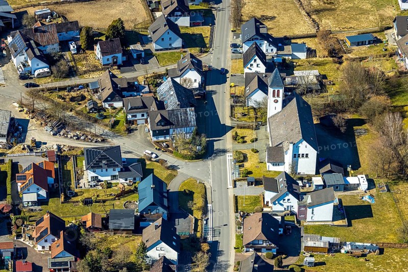 Aerial view, Church of St. Elisabeth in Schönau, Wenden, Sauerland, North Rhine-Westphalia, Germany, place of worship, DE, Europe, place of worship, holy site, church, parish, aerial view, aerial photography, aerial photography, religion, religious site, overview, bird's-eye view, overview