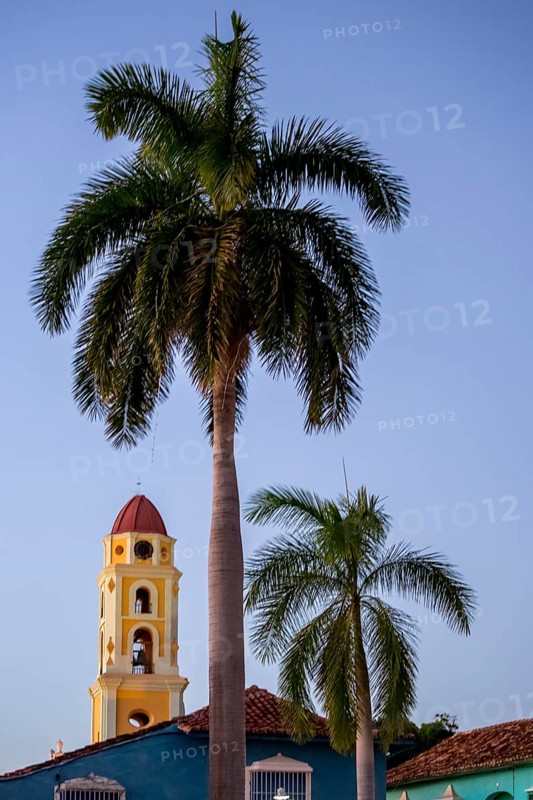 Church Convento de San Francisco de Asis of Trinidad with palm trees in the blue hour, Trinidad, Cuba, Sancti Spíritus, Cuba, Sancti Spíritus