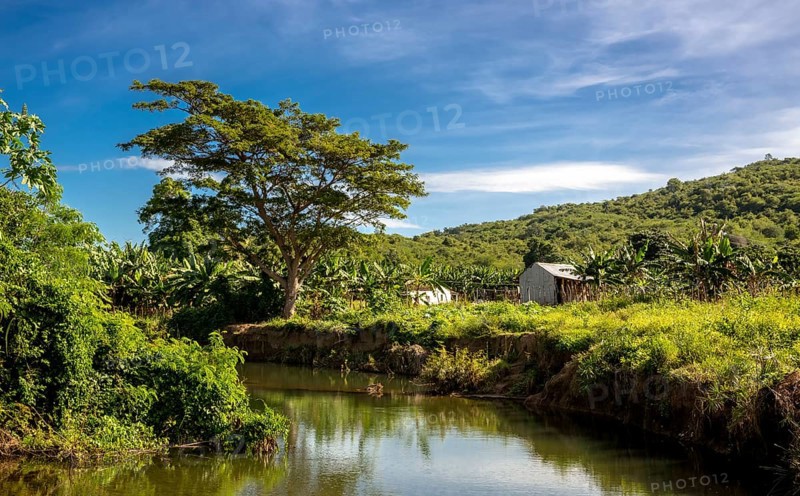 Small river in the valley with farmhouse in Valle de los Ingenios, Trinidad, Cuba, Sancti Spíritus, Cuba, Sancti Spíritus