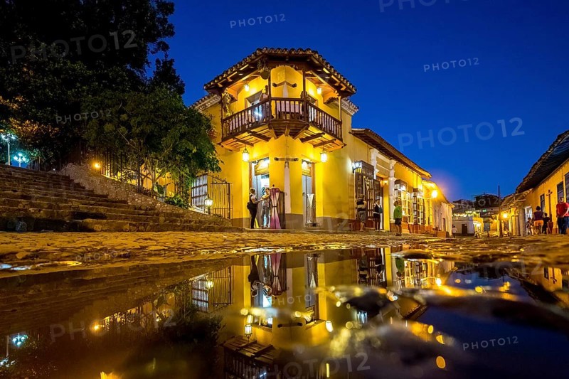 Restaurant and pub in the old town of Trinidad with visitors during the blue hour, Trinidad, Cuba, Sancti Spíritus, Cuba, Sancti Spíritus