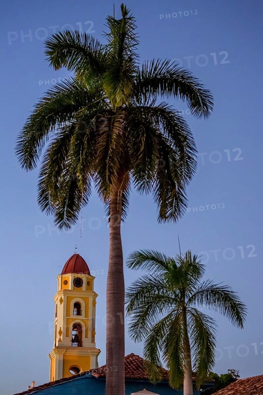 Church Convento de San Francisco de Asis of Trinidad with palm trees in the blue hour, Trinidad, Cuba, Sancti Spíritus, Cuba, Sancti Spíritus