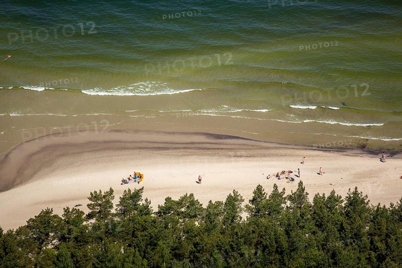 Beach west of KoÅ'obrzeg, Kolobrzeg, Dzwirzyno, Baltic Sea coast, Województwo zachodniopomorskie, Poland, Dzwirzyno, Województwo zachodniopomorskie, PL, Europe, aerial view, birds-eyes view, aerial photography, overview, bird's eye view, northern Poland