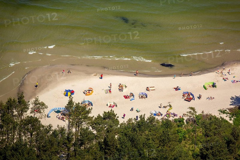 Beach west of KoÅ'obrzeg, Kolobrzeg, Dzwirzyno, Baltic Sea coast, Województwo zachodniopomorskie, Poland, Dzwirzyno, Województwo zachodniopomorskie, PL, Europe, aerial view, birds-eyes view, aerial photography, overview, bird's eye view, northern Poland