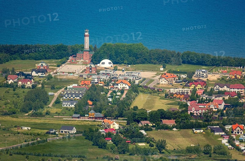 Gmina Karnice, with lighthouse at the Baltic Sea, Warnitz, Baltic Sea coast, Województwo zachodniopomorskie, Poland, Karnice, Województwo zachodniopomorskie, PL, Europe, aerial view, birds-eyes view, aerial photography, overview, bird's eye view, northern Poland