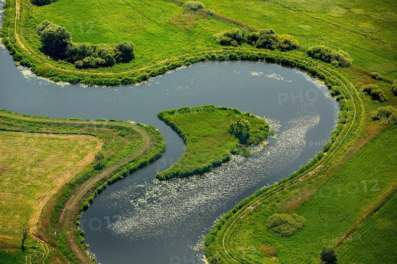 KamieÅ Pomorski, meandering river, Baltic Sea coast, Województwo zachodniopomorskie, Poland, Kamien Pomorski, Województwo zachodniopomorskie, PL, Europe, aerial view, birds-eyes view, aerial photography, aerial photography, overview, bird's eye view, northern Poland