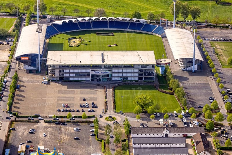 Aerial view, Chio Aachen Stadium at Sportpark Soers, equestrian tournament arena, Laurensberg, Aachen, Rhineland, North Rhine-Westphalia, Germany, Chio Aachen Stadium, Sportpark Soers, equestrian tournament, arena, stadium, sport, equestrian sport, tournament, aerial, leisure, competition, facility, architecture, major event, venue, green spaces, infrastructure, landscape, outdoor, panorama, equestrian sport, summer, daylight, urban, event, sports facility