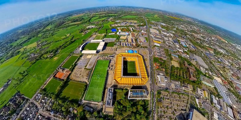 Aerial view, Aachener Tivoli, football stadium in Sportpark Soers, home ground of football club Alemannia Aachen, Circus-Theatre Roncalli circus tents, Chio Aachen stadium for equestrian sports tournament, Deutsche Bank stadium Chio Aachen grounds, globe, fisheye image, fisheye image, 360 degree image, tiny world, little planet, fisheye image, Laurensberg, Aachen, Lower Rhine, North Rhine-Westphalia, Germany, football stadium, Sportpark Soers, home ground, football club, Alemannia Aachen, Circus-Theatre Roncalli, circus tent, Chio Aachen Stadium, equestrian sport, tournament, Deutsche Bank Stadium, Chio Aachen, fisheye, fisheye shot, sport, culture, equestrian tournament, event location, cityscape, panorama, architecture, urban, leisure time