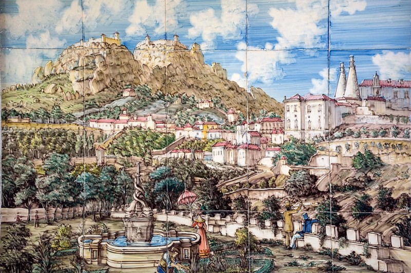 Azulejo of the fortress, Tile of the fortress Castelo dos Mouros, Moorish fortress, Sintra Cascais Natural Park, Grande Lisboa, Lisbon region, Portugal, Europe, Lisbon