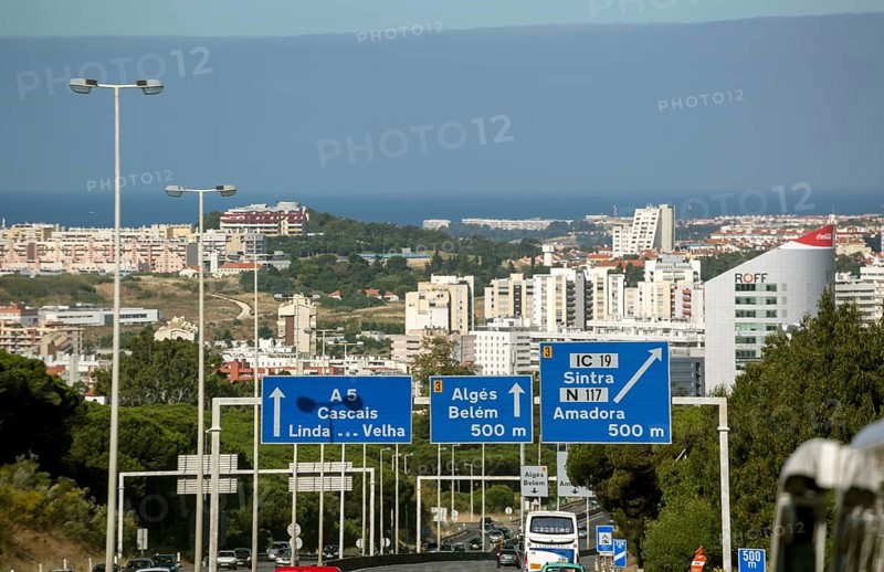 Traffic sign pointing to Belem and Sintra, Lisbon, District of Lisbon, Portugal