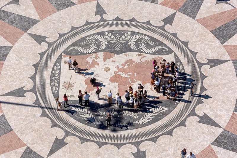 The large compass in the pavement in front of the Monumento a Los Descubrimientos, Lisbon, District of Lisbon, Portugal
