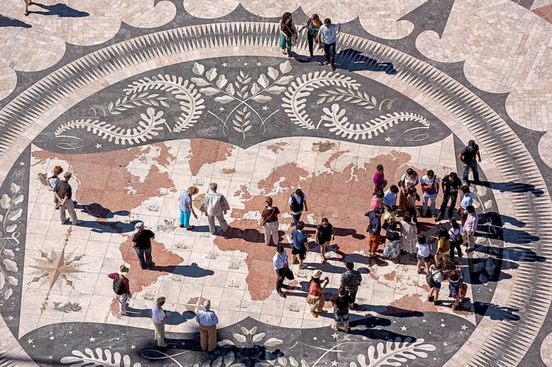 The large compass in the pavement in front of the Monumento a Los Descubrimientos, Lisbon, District of Lisbon, Portugal