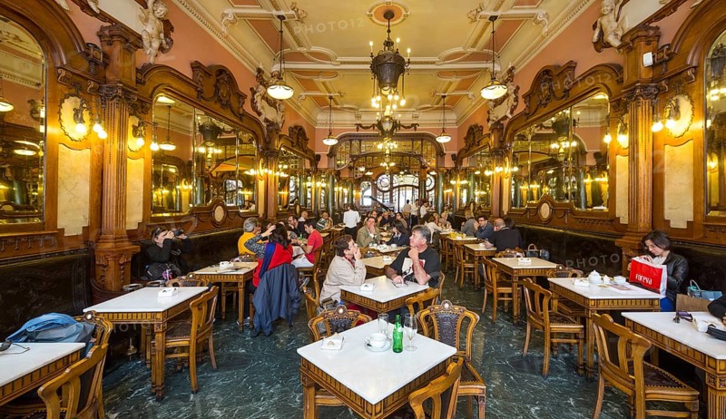 Café Majestic, art nouveau cafe, tavern, panorama, restaurant, Oporto, Porto district, Portugal, Europe, aerial view, birds-eyes view, travel, travel photography