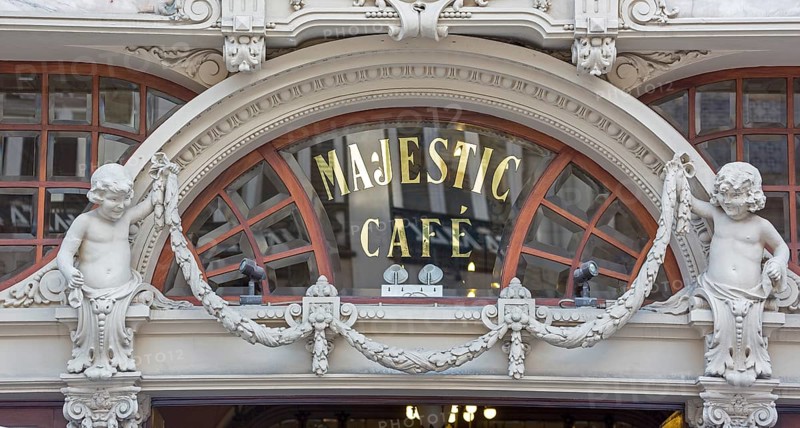 Café Majestic, art nouveau cafe, tavern, restaurant, Oporto, Porto district, Portugal, Europe, aerial view, birds-eyes view, travel, travel photography