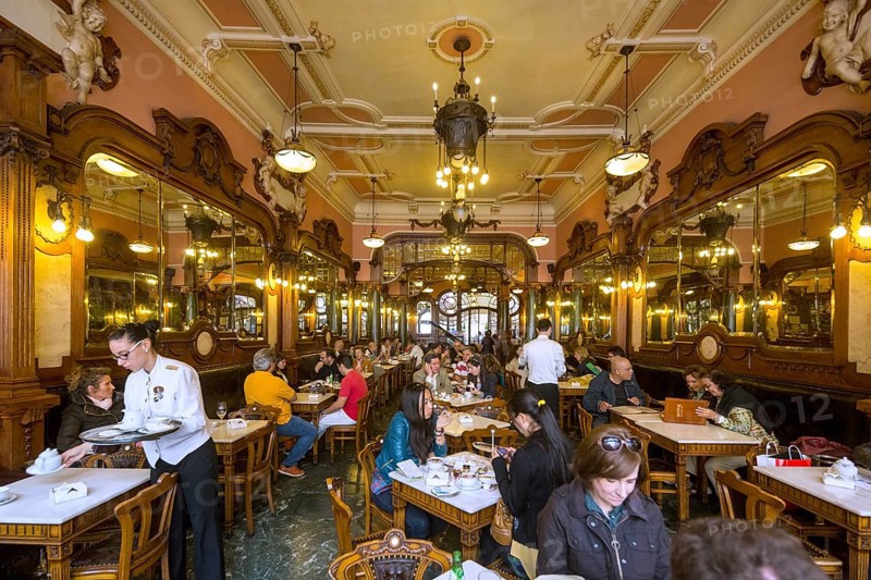 Café Majestic, art nouveau cafe, tavern, restaurant, Oporto, Porto district, Portugal, Europe, aerial view, birds-eyes view, travel, travel photography