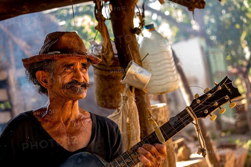 Sugar cane farmer in Valle de los Ingenios plays guitar for the tourists, Trinidad, Cuba, Sancti Spíritus, Cuba, Sancti Spíritus