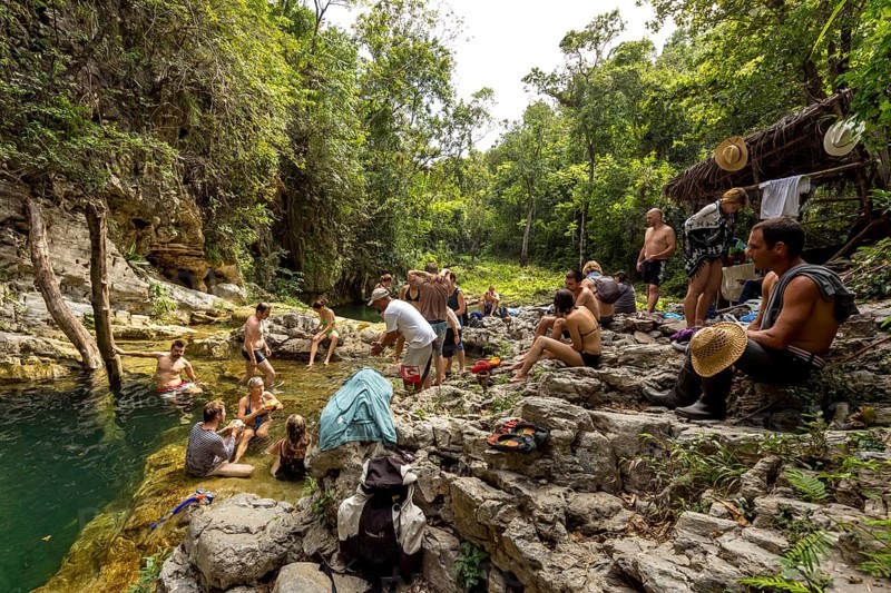 Small bathing lake in the Valle de los Ingenios with tourists, Trinidad, Cuba, Sancti Spíritus, Cuba