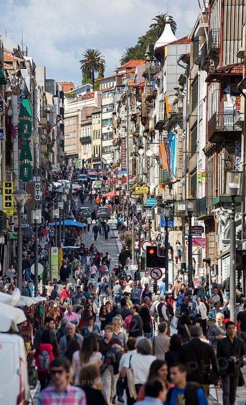 Shopping street Rua de Santa Catarina at Café Majestic, Oporto, Porto district, Portugal, Europe, aerial view, birds-eyes view, Travel, Travel Photography