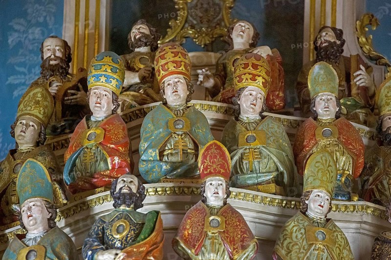 Chapel with figures and relics, Bom Jesus do Monte, pilgrimage church of Braga, Braga, Braga district, Portugal, Europe, aerial view, birds-eyes view, travel, travel photography
