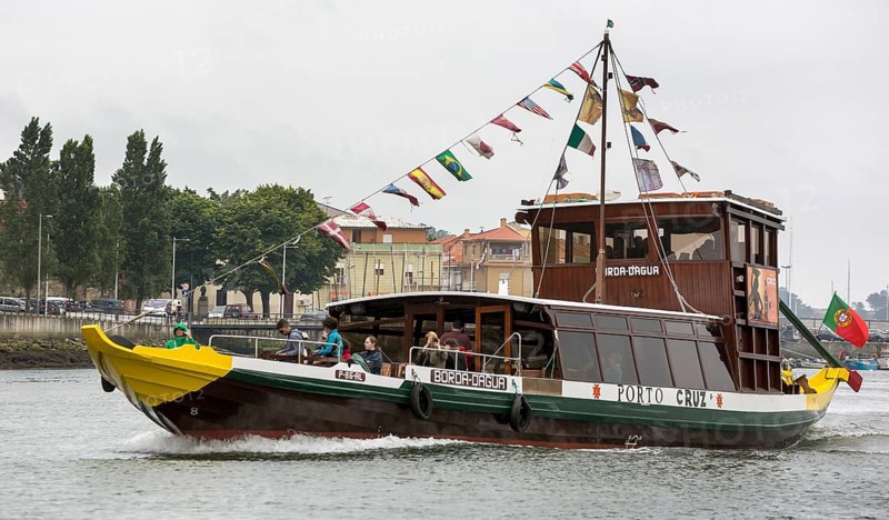 Tourist excursion boat on the Douro, Porto, Porto district, Portugal, Europe, aerial view, birds-eyes view, Travel, travel photography